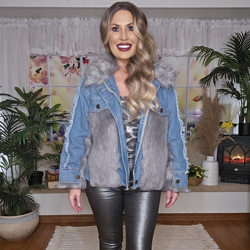 Denim Coat With Gray Faux Fur